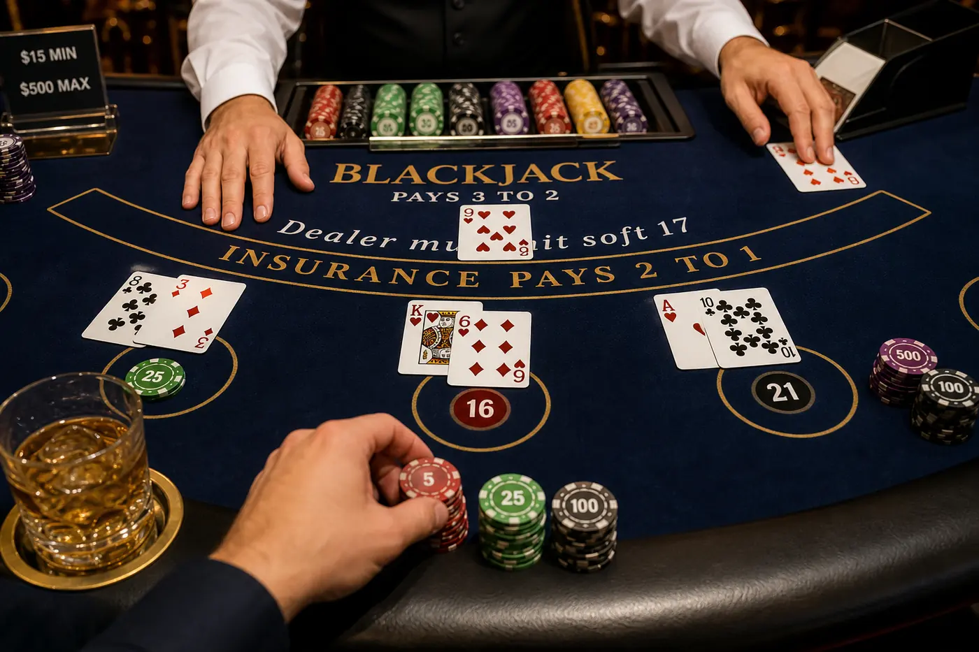 Blackjack asztal aktív játékkal